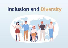 Inclusion and diversity flat vector banner template. Disabled people. Informative poster, leaflet printable color designs. Editable flyer page with text space