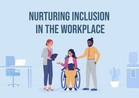 Nurturing inclusion in workplace flat vector banner template. Disability acceptation poster, leaflet printable color designs. Editable flyer page with text space