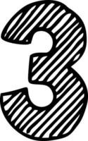 Numeral three letter vector sketch. Hand drawn vector number
