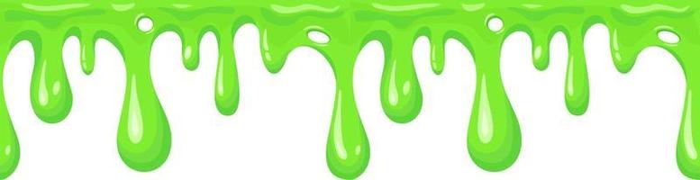 Seamless dripping slime repeatable. Cartoon mucus green goo drip sticky slimy mucus, liquid splash splatter, viscous snot, blob poison, splodge glow glue jelly vector