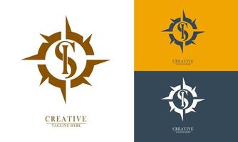 compass and letter s i gold logo icon vector