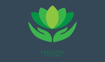 lotus flower and two hands looking up element icon logo vector