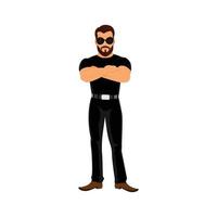 Bodyguard wearing black clothes and glasses, Guardian Isolated vector Drawing. Police Officer, Watchman, Agent