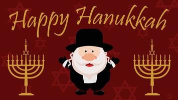 Red background or banner of hanukkah celebration with cartoon jewish traditional dress people vector