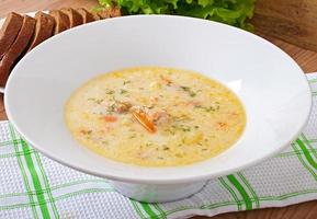 Finnish creamy soup with salmon photo