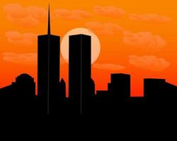 twin towers at sundown in the evening with clouds vector