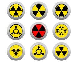 botones redondos con signos de radiación proscrita vector