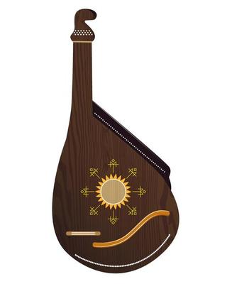 Ukrainian bandura music instrument with music notes of the song