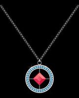 Necklace with blue with stones and red stone in the middle and a chain vector