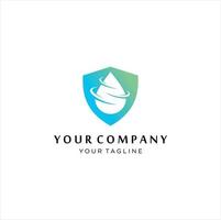 Shield logo accompanied drops of water vector