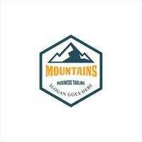 Mountain labels. Hiking emblems, mountains emblem badges and outdoors hill travel label. vector