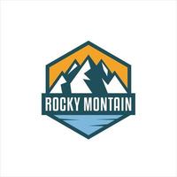 Mountain labels. Hiking emblems, mountains emblem badges and outdoors hill travel label.