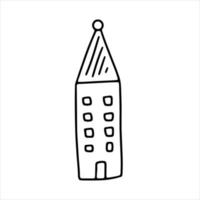 Doodle house. Funny primitive black and white sketch scribble style. Hand drawn toy build vector illustration.