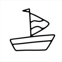 Doodle sea ship. Funny primitive sketch scribble style. Hand drawn toy boat vector illustration.