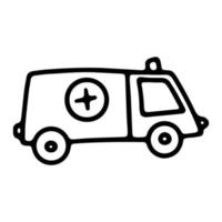 Doodle outline black and white car. Funny primitive sketch scribble style. Hand drawn toy car vector illustration.