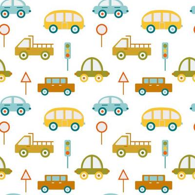 Seamless childish pattern with toy cars. Creative kids texture for fabric, wrapping, textile, wallpaper, apparel. Vector illustration
