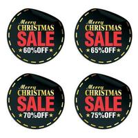 Merry Christmas sale black stickers set. Sale 60, 65, 70, 75 off vector