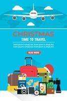 Christmas time to travel in flat design style. Travel the world by plane vector