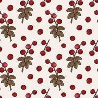 Seamless pattern with lingonberry. Vector illustration in sketch style. Festive background