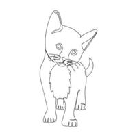 Cute kitten in one line. Continuous linear drawing of a pet.Minimalist one-line drawing. Contemporary vector illustration on white background.