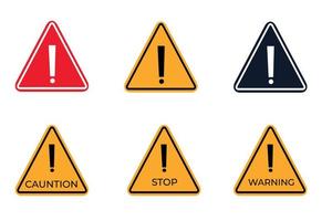 Triangular warning symbols with exclamation mark. Vector illustration.