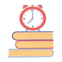 Books and an alarm clock. Vector illustration isolated on white background.