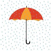 Umbrella and blue raindrops. Vector illustration isolated on white background.