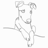 Portrait of a dog in one line. Whippet ,greyhound realistic silhouette outline on white background. Lineart. The small English greyhound breed. Vector illustration