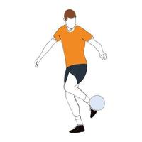 Silhouette of a soccer player with a ball. Football player kicks the ball. Continuous line drawing. One line illustration. Vector illustration
