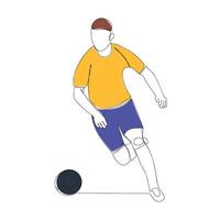 Silhouette of a soccer player with a ball. Football player kicks the ball. Continuous line drawing. One line illustration. Vector illustration