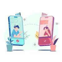 Couples in a long distance relationship. Long distance relationship. is making a video call of 2 people. Vector Illustration