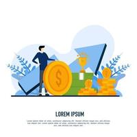 Financial growth concept. Young businessman holding big money, measures to grow money saving growth. Financial goals, wealth management and investment plans to achieve targets. vector