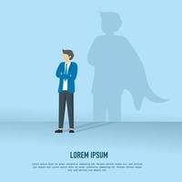 Businessman with superhero shadow. Leadership superhero in business, Successful and powerful leader. confident leadership, business success, ambition or strength. career or promotion vector