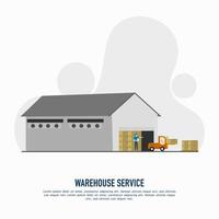 vector of warehousing activities with loading and unloading of packages and forklifts transporting cargo, logistics, distribution, warehousing, import and export. Warehouse worker setting up forklift.