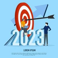 business in 2023. business targets in 2023. strategize and see opportunities for success. researching business. determine the target market. entrepreneur team. new year 2023. illustration design vector