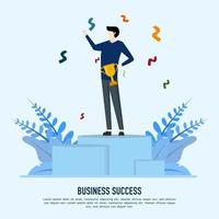 businessman standing on the podium winners with awards. Businessman with golden trophy cup. rich goal success achievement theme with successful flat character. vector