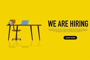 Hiring recruitment open vacancy design info label template. We are recruiting to join. vector illustration isolated on a yellow background