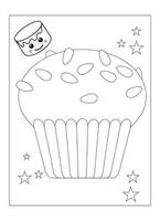 Cute Kawaii Cupcake Coloring Page For Kids vector