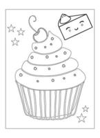 Cute Kawaii Cupcake Coloring Page For Kids vector