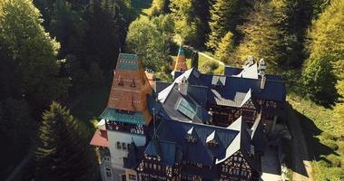 antiguo castillo rumano en el corazón del impresionante bosque verde otoñal, pelisor video