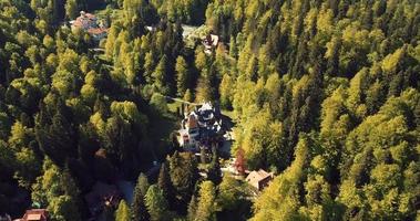 antico castello rumeno nel cuore della fantastica foresta verde autunnale, pelisor video