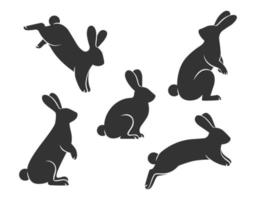 Rabbit silhouette in different poses. Flat vector illustration.