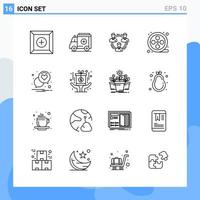 Modern 16 Line style icons Outline Symbols for general use Creative Line Icon Sign Isolated on White Background 16 Icons Pack Creative Black Icon vector background