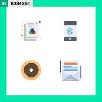 Pack of 4 creative Flat Icons of file dessert color connection food Editable Vector Design Elements