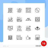 16 User Interface Outline Pack of modern Signs and Symbols of cycle phone internet call search Editable Vector Design Elements