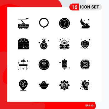 conjunto de pictogramas de 16 glifos sólidos simples de nuevos elementos de diseño vectorial editables de información de la media luna del cliente de ramadán vector