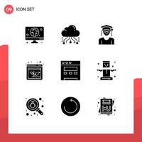 User Interface Pack of 9 Basic Solid Glyphs of website increase cap growth arrow Editable Vector Design Elements