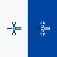 Settings Controls Screwdriver Spanner Tools Wrench Line and Glyph Solid icon Blue banner Line and Glyph Solid icon Blue banner vector