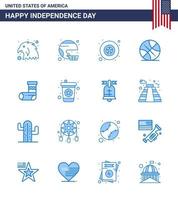 Set of 16 Modern Blues pack on USA Independence Day christmas usa united sports backetball Editable USA Day Vector Design Elements