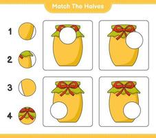 Match the halves. Match halves of Jam. Educational children game, printable worksheet, vector illustration